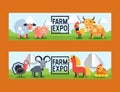 Farm animals vector domestic farming animalistic characters cow and sheep pig chicken farmer animals backdrop