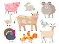 Farm animals vector flat collection isolated on white background. Set of animals includes cow, pig, goat, sheep, turkey Royalty Free Stock Photo