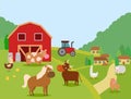 Farm animals vector illustration. Domestic animals cow, bull and calf, sheep, horse. Poultry chicken with chicks and Royalty Free Stock Photo