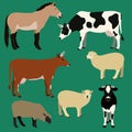 Farm animals vector set. Different cows, sheeps, horse illustration Royalty Free Stock Photo