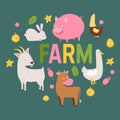 Farm animals vector set domestic farming characters cow and sheep pig horse and goat farmer animals backdrop Royalty Free Stock Photo