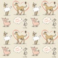 Farm animals vintage seamless pattern hand drawn Royalty Free Stock Photo