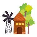 Farm animals windmill barn trees outside cartoon
