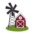 Farm animals wooden barn and windmill grass cartoon