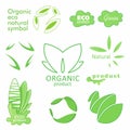 Farm badge set of Fresh Organic elements. Labels for natural food and drink, products, biodynamic agriculture.