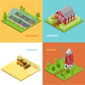 Farm Banner Card Set Isometric View. Vector