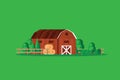 Farm barn with haystacks on green background vector illustration