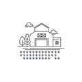 Farm barn line icon with germinating field Outline illustration of sprouts on the field vector linear design isolated