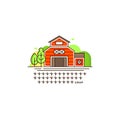 Farm barn line icon with germinating field with sprouts vector illustration isolated on white background. Eco farming