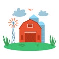 Farm building. Barn and house on the countryside. Wooden storage.