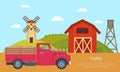 Farm Car and Barns of Farm vector Illustration
