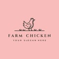 farm chicken line art logo vector symbol illustration design