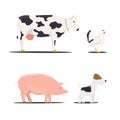 Farm chicken, pork and cow, dog - vector illustrations