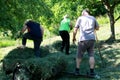 Farm chores, working on a field and raking the grass Royalty Free Stock Photo