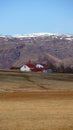 Farm with church near vatnajokull glacier in east Iceland Royalty Free Stock Photo