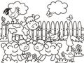 Farm animals coloring book, vector illustration