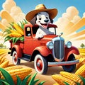 Farm corn field harvest happy dog cartoon character Royalty Free Stock Photo