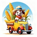 Farm corn field harvest smiling dog autumn food crop Royalty Free Stock Photo