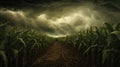 farm corn field in storm Royalty Free Stock Photo