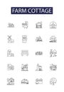 Farm cottage line vector icons and signs. Cottage, Agritourism, Croft, Dairy, Acreage, Ranch, Rural, Log outline vector