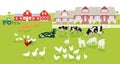 Farm with country house and farm animals illustration Royalty Free Stock Photo