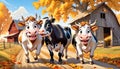 Farm cow barn happy cows friends funny Royalty Free Stock Photo