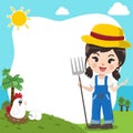 Farmer cute girl on template. Royalty Free Stock Photo