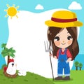 Farmer cute girl on template in the farm. Royalty Free Stock Photo