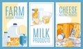 Farm dairy products cards set