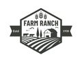 Farm emblem with farmhouse, wheat ear and cows Royalty Free Stock Photo