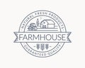 Farm emblem with farmhouse, wheat ear and hay bales