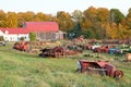 Farm equipment junkyard fall Royalty Free Stock Photo