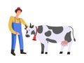 Farm farmer with cow care for livestock isolated vector Royalty Free Stock Photo