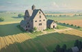 Farm, Farmhouse in the field. Generative AI