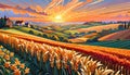 Farm field valley corn seed crop nature landscape scenic Royalty Free Stock Photo