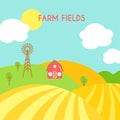 Farm fields landscape. Cartoon green field of sowing.