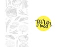 Farm Food Banner Template, Agricultural Plants and Baked Products Pattern, Bakeshop, Cafe, Packaging, Menu Design Hand