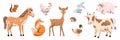 Farm and forest animal characters. Farmed animals, cow horse and pig. Isolated cartoon kids zoo elements, nowaday Royalty Free Stock Photo