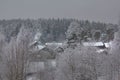 Farm in the forest. Winter in Karelia