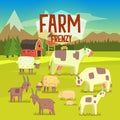 Farm Frenzy Illustration With Field Full Of Animals