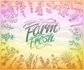 Farm fresh banner design template with organic natural herbs on a background, farm fresh market hand drawn illustration