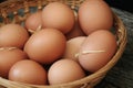 Farm Fresh Brown Eggs in Basket with Straw, Gathering Rustic Farmhouse Countryside Vintage Homestead Royalty Free Stock Photo