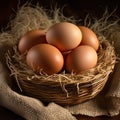 Farm fresh, cage free, organic brown eggs.