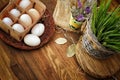 Farm fresh chicken eggs, still life organic food Royalty Free Stock Photo