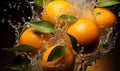 Farm Fresh Citrus Harvest with Falling Oranges Royalty Free Stock Photo
