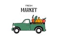 Farm fresh delivery design template. Classic vintage pickup truck with vegetables. Vector illustration Royalty Free Stock Photo