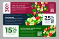 Farm fresh food delivery promo coupon with sale discount set vector flat illustration