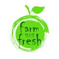 Farm fresh hand drawn logos. Green, brown and black colors. Circle, rectangular with rough edge background