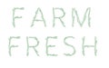 FARM FRESH lettering. Green tree branch letters. Alphabet abc font capital letters for logo design