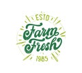 Farm fresh lettering phrase. Vector illustration stamp. Handwritten composition